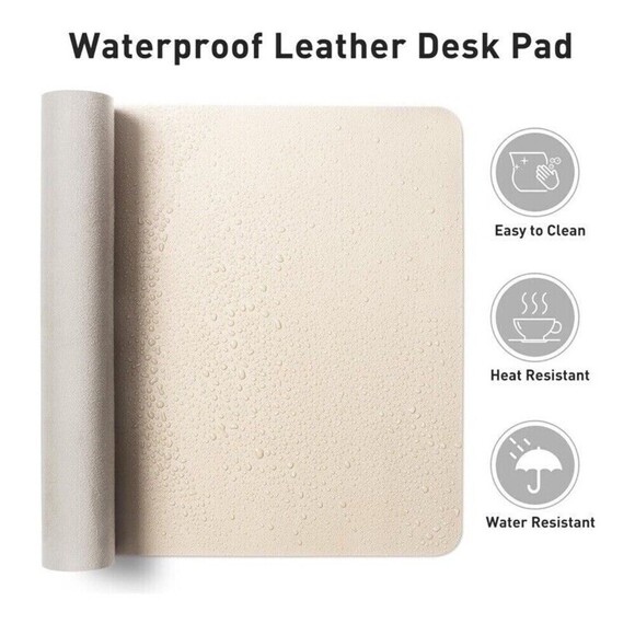 Leather Desk Pad Protector Mouse Pad Office Desk Mat Non-Slip PU Leather Beige - Picture 6 of 8